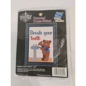 VTG Bucilla Gallery of Stitches Counted Cross-Stitch Kit Brush Your Teeth Open
